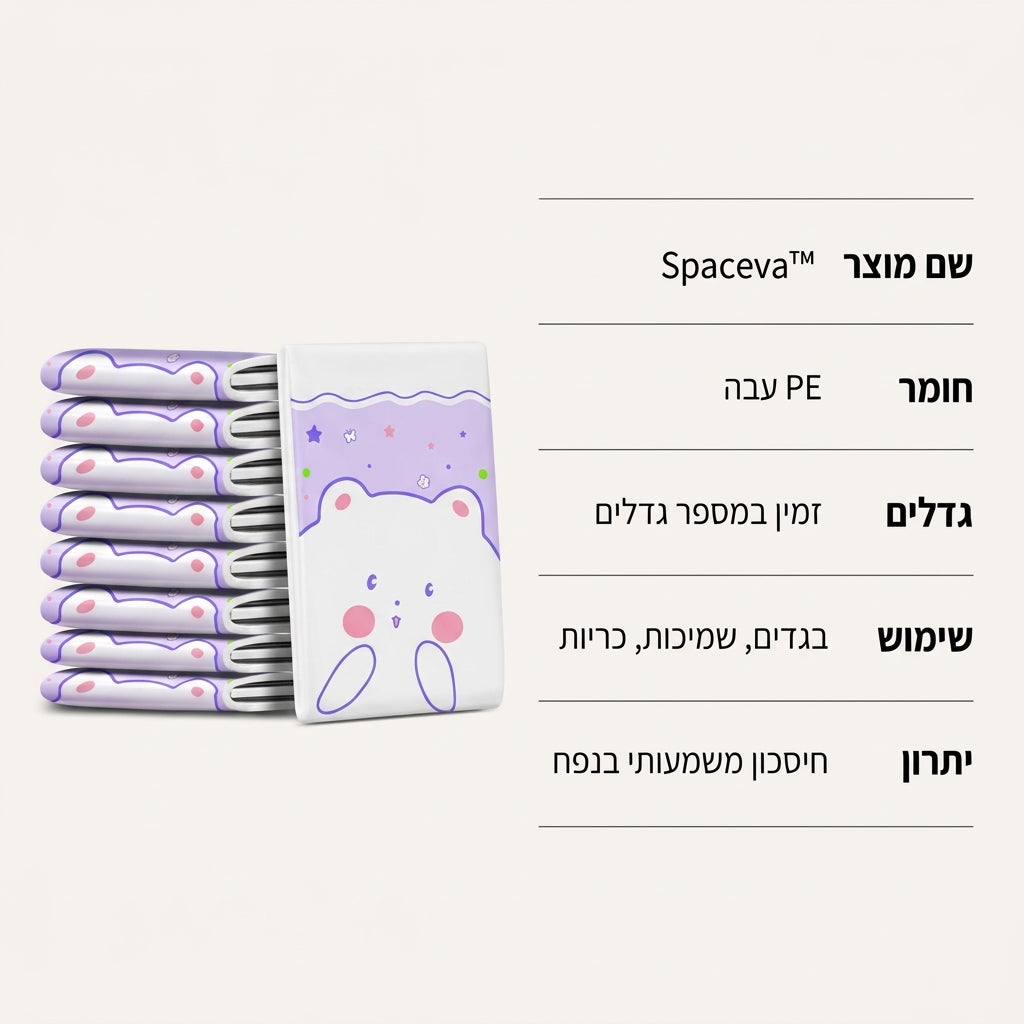 Spaceva™ – שקיות ואקום לאחסון שהופכות ערימות של בגדים ושמיכות לשטח אחסון מסודר